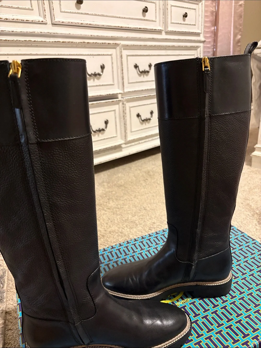 Tory Burch Dark Brown Tall Leather Zip Riding Boots